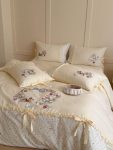 Cream Floral Bow Bedding Set
